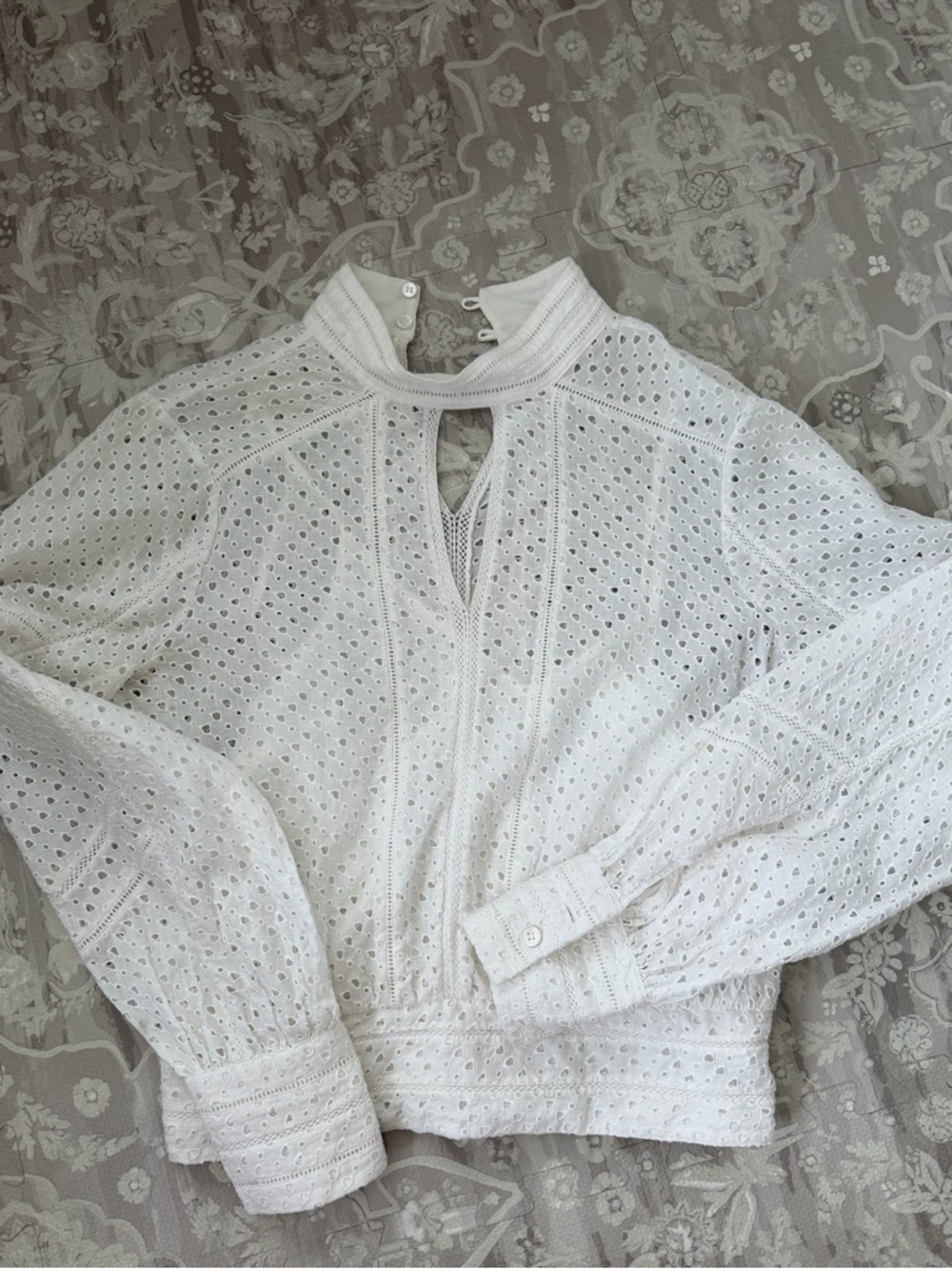 Frame Denim Eyelet High Neck Long Sleeve Top - Picture 2 of 3